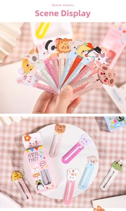Close-up of cute cartoon animal bookmarks and 5cm mini ruler set in a gift box