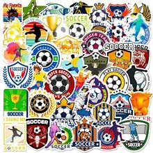 Close-up of assorted soccer theme stickers featuring footballs and trophies