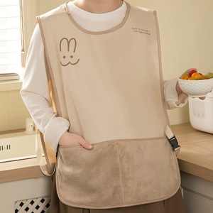 Waterproof Kitchen Apron Vest Style Polyester Oilproof Hand Wiping Towel Large Pocket Cartoon Rabbit Pattern Home Cooking