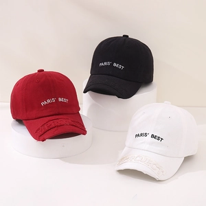Three distressed cotton baseball caps with PARIS' BEST embroidery for kids aged 3 to 8