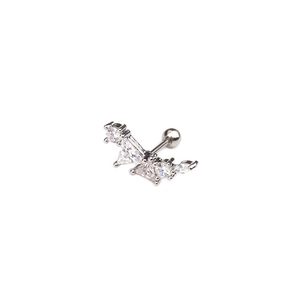 Detail of silver gecko screw back earring with sparkling zircon stones and steel post