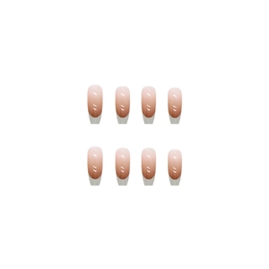 Classic French long fake nails with pink base and white tips on minimalist white background