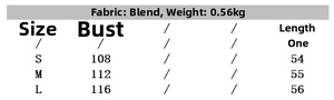 Detailed size chart for chunky knit vest showing measurements for sizes S, M, and L in cm