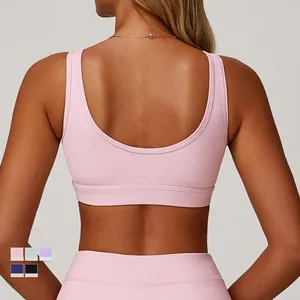 Rosa Sport-BH mit U-Rücken und breiten Trägern für hohe Elastizität und starken Halt