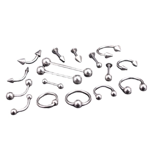 Collection of stainless steel punk body piercing jewelry with barbells and rings