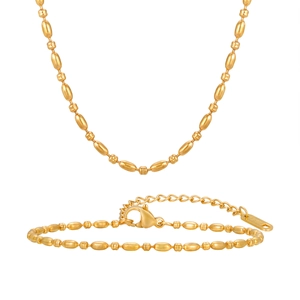 Minimalist gold-plated stainless steel jewelry set with beaded necklace and bracelet