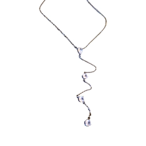 Silver teardrop zircon tassel Y-necklace with long chain and sparkling pendant drops