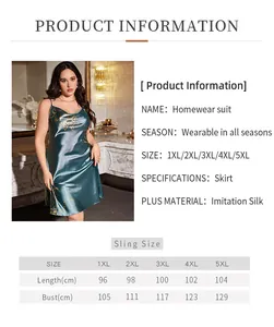 Detailed size chart for plus size satin floral nightgown from 1XL to 5XL with measurements
