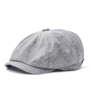 Light gray linen newsboy cap for men featuring a vintage breathable octagonal style