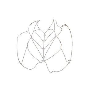 Elegant multi-layer zircon body chain with geometric silver pendants for women