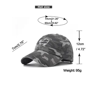 Größentabelle für gewaschene Camouflage-Cap mit Kopfumfang und Schirmabmessungen