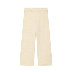 Pantalon large crème pour femme avec broderie élégante et taille haute tendance