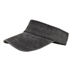 Unisex washed cotton sun visor hat in vintage charcoal black with adjustable top