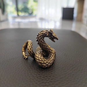 Retro bronze dragon miniature sculpture for desktop decor and aesthetic home art ornament