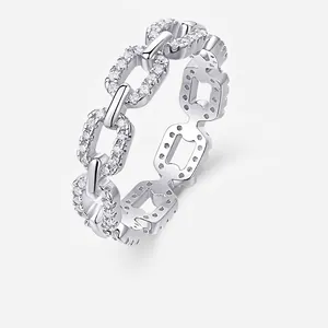Moissanite Chain Link Ring 925 Sterling Silver Pave Sparkly Jewelry For Women Fashion Trendy Accessory