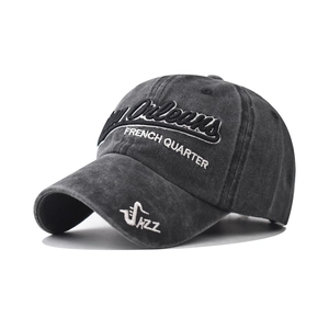 Baseball Cap Washed Cotton Retro New Orleans French Quarter Jazz Embroidery Adjustable Distressed Sun Hat Unisex
