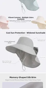 Close-up of wide brim sun hat with 23cm neck protection shawl and adjustable wind rope