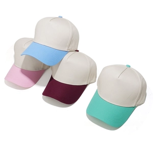 Multi-color five-panel cotton baseball caps with contrasting brims for outdoor sun protection
