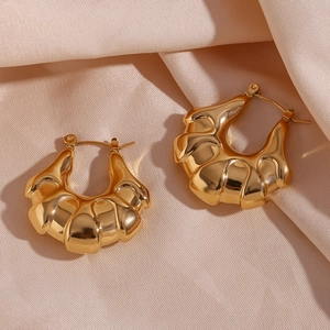 Croissant Hoop Earrings 18K Gold Plated 316L Stainless Steel 3D Hollow Geometric Retro Minimalist Jewelry For Women