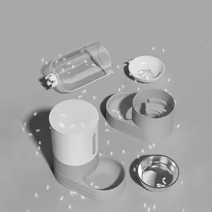 Automatic white pet water dispenser and food bowl set made of food-grade materials