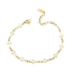 Fashion geometric cross link bracelet in 18K gold plated stainless steel with lobster clasp