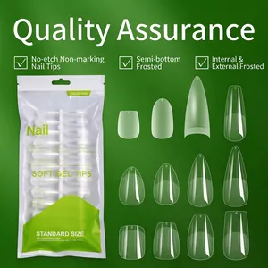 Soft Gel Tips Press On Nails Ultra Thin Traceless Frosted Pre Shaped Ballerina Coffin False Nails For Women Manicure