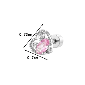 Pink heart rabbit titanium steel earring stud with silver frame and screw back closure