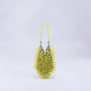 Handmade yellow crystal acrylic beaded handbag with unique spiked texture and metal hooks