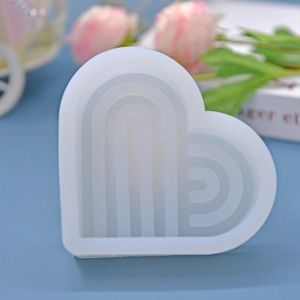 Striped heart silicone mold for DIY baking and mousse cakes with rainbow texture detail