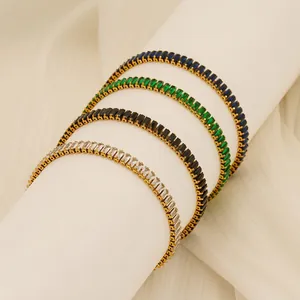 Tennis Armband Edelstahl 18K Vergoldet Baguetteschliff Zirkonia Eleganter Schmuck Für Damen
