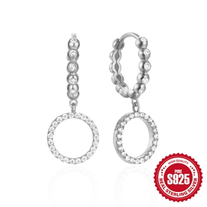 Elegant 925 sterling silver hoop earrings with micro-pave zirconia crystals in white finish
