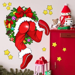 Sticker mural humour Père Noël avec couronne festive pour la décoration intérieure