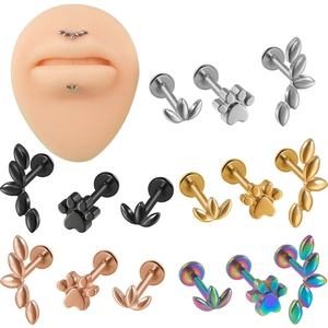 Intern Innengewinde Labret Stecker Aus Edelstahl Marquise Blatt Pfote Lippenringe Flache Rückseite Helix Knorpel Piercing Schmuck