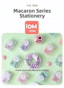 Pastel macaron office stationery set with clips and pins in a transparent box