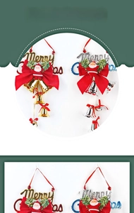 Dettaglio di campane Merry Christmas 20cm con fiocco in velluto rosso e Babbo Natale