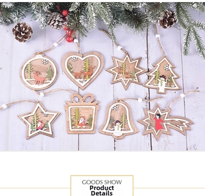 Detailed macro view of 8-piece laser-cut wooden Christmas ornaments with snowflake patterns