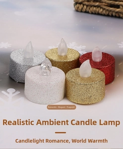 Macro shot of colorful glitter LED tea lights for romantic proposal scene decoration