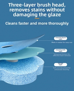 Three-layer disposable toilet brush refill showing detergent layer and sponge