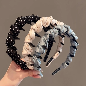 Polka Dot Headband Fabric Pleated Non-Slip Teeth Volumizing Hair Hoop Women Fashion Hair Accessories