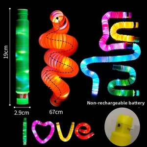 Glow-in-the-dark flexible pop tubes forming love letters with colorful LED lighting effects