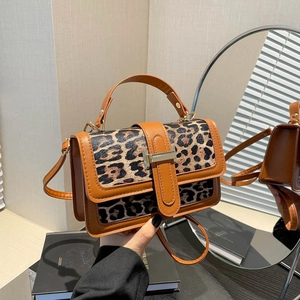 Women Crossbody Bag Leopard Print Monogram Pattern PU Leather Small Square Shoulder Handbag Vintage Style