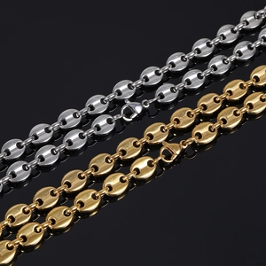 Gold and silver 8mm coffee bean link chains with lobster clasp in hip hop style