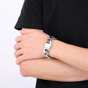 20mm heavy stainless steel Cuban link bracelet for men with polished finish and square clasp