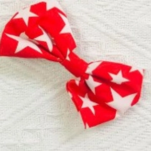 American flag style red fabric bow hair clip with white stars pattern for Independence Day