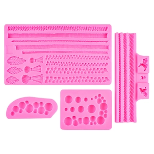 Roze siliconen mallen voor taartdecoratie met parel en touwpatroon set van 4