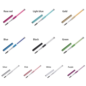 Macro view of crystal filled retractable eyelash brushes in ten colorful metallic finishes