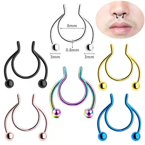 Stainless Steel Septum Nose Ring U-shaped Horseshoe Piercing Jewelry Dual Ball End Minimalist Body Jewelry For Men Women