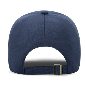 Navy blue cotton baseball cap back view with adjustable vintage bronze metal buckle