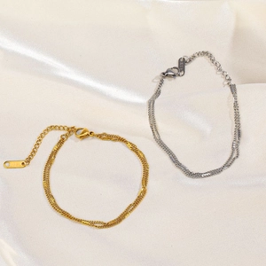 Bracelet double chaîne en acier inoxydable doré et argenté avec pendentif K18 réglable