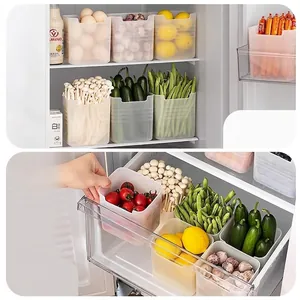 Translucent refrigerator side door organizer boxes for food storage and pantry sorting